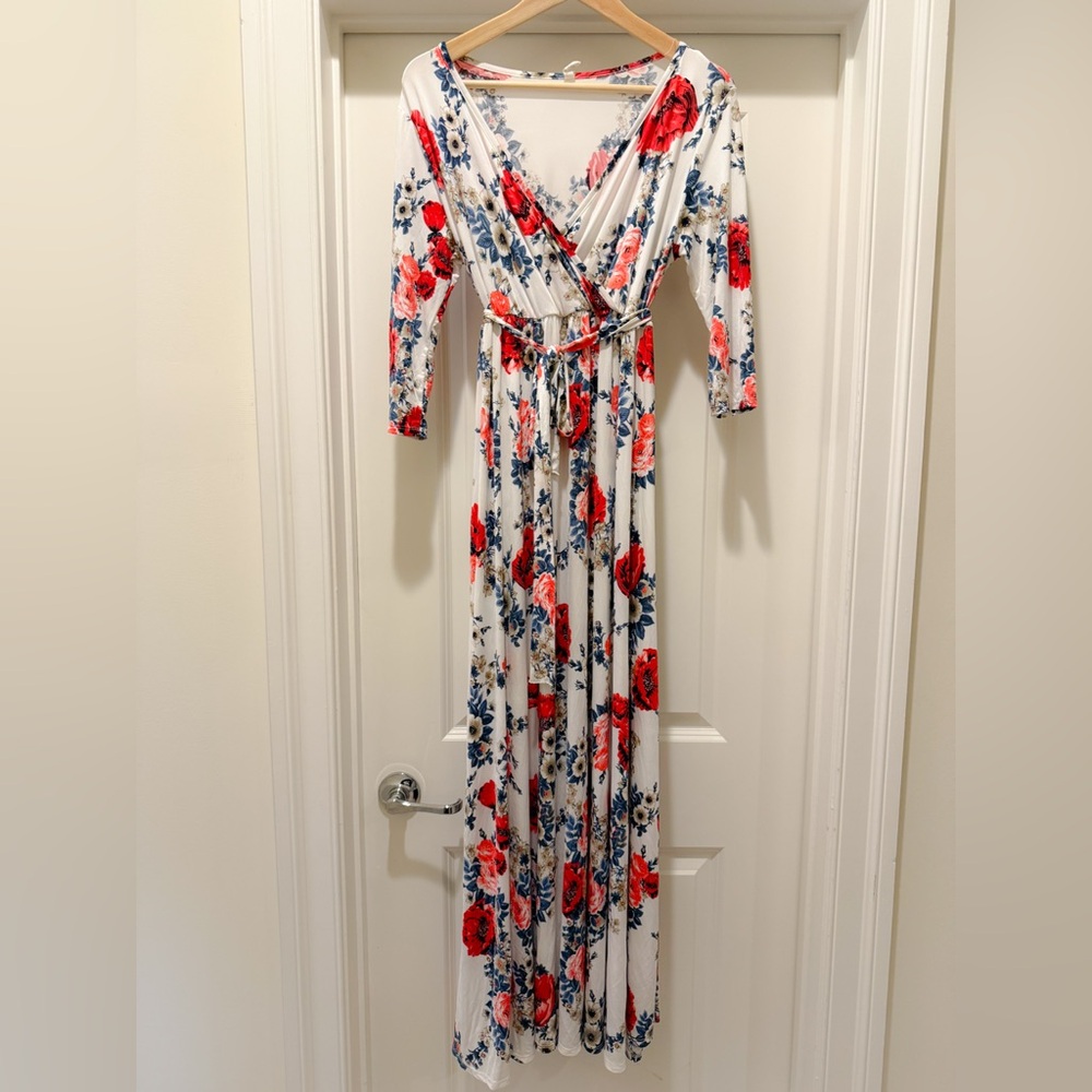 PinkBlush White Floral Maternity Wrap Maxi Dress, Size XL, Great Condition!! - Picture 2 of 4
